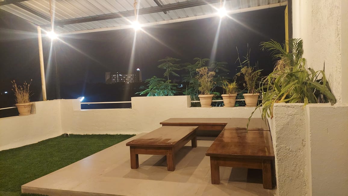 Rooftop under lantern light